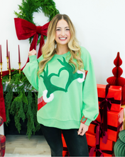 Load image into Gallery viewer, Queen of Sparkles Green Grinch Heart Hands Sweatshirt
