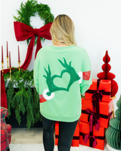 Load image into Gallery viewer, Queen of Sparkles Green Grinch Heart Hands Sweatshirt
