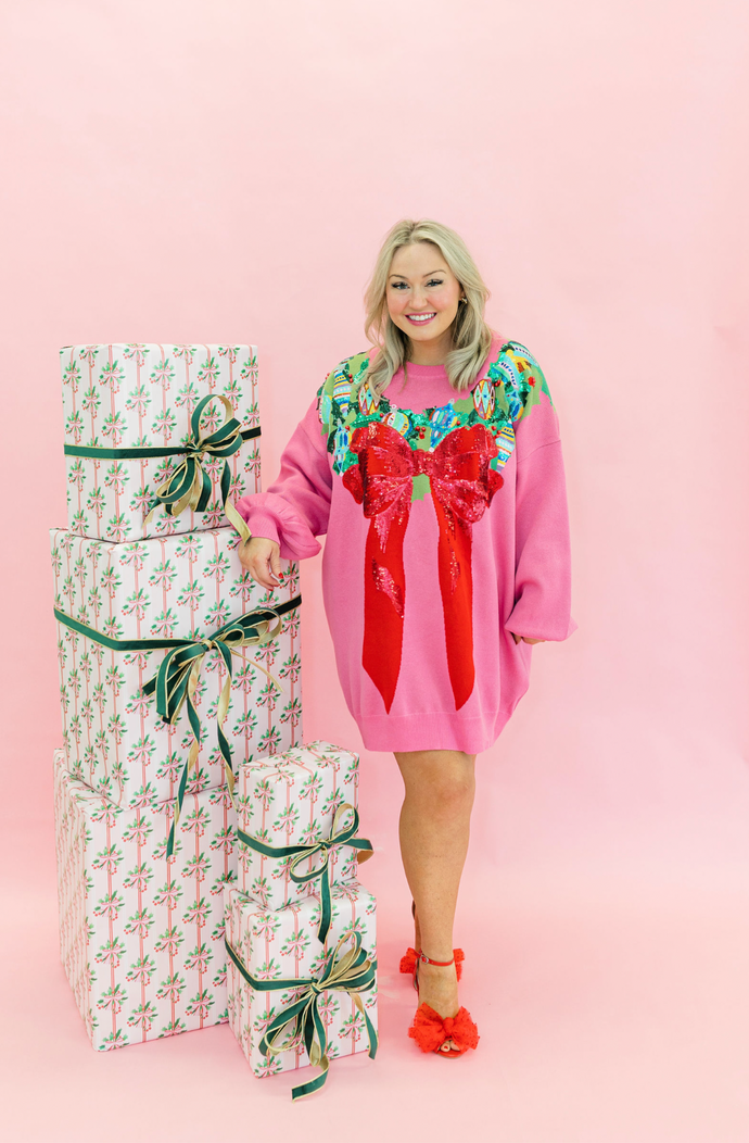 Queen of Sparkles Bright Pink Multi Wreath Around Neck Sweater Dress