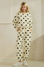 Load image into Gallery viewer, Cream/Black Polka Dot Sweatsuit
