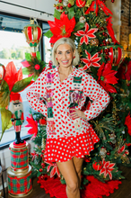Load image into Gallery viewer, Queen of Sparkles Red &amp; White Polka Dot Metallic Nutcracker Button Up Cotton Dress
