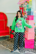 Load image into Gallery viewer, Queen of Sparkles Bright Green Colorful Shopping Santa Sweatshirt
