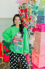 Load image into Gallery viewer, Queen of Sparkles Bright Green Colorful Shopping Santa Sweatshirt
