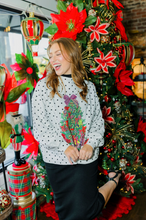 Load image into Gallery viewer, Queen of Sparkles White &amp; Black Polka Dot Multi Christmas Tree Mockneck Sweatshirt
