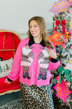 Load image into Gallery viewer, Queen of Sparkles Pink &amp; Black Collar Santa in Leopard Suit Cardigan
