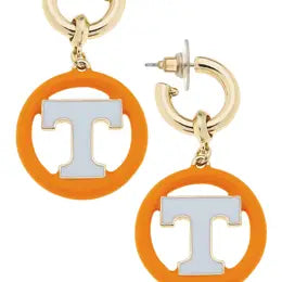 Tennessee Vols Logo Medallion Drop Hoop Earrings