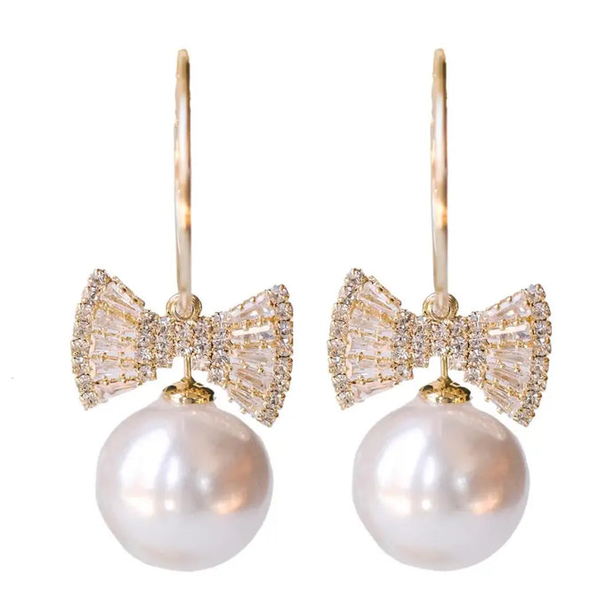 Bow Tie Pearl Holiday Statement Earrings