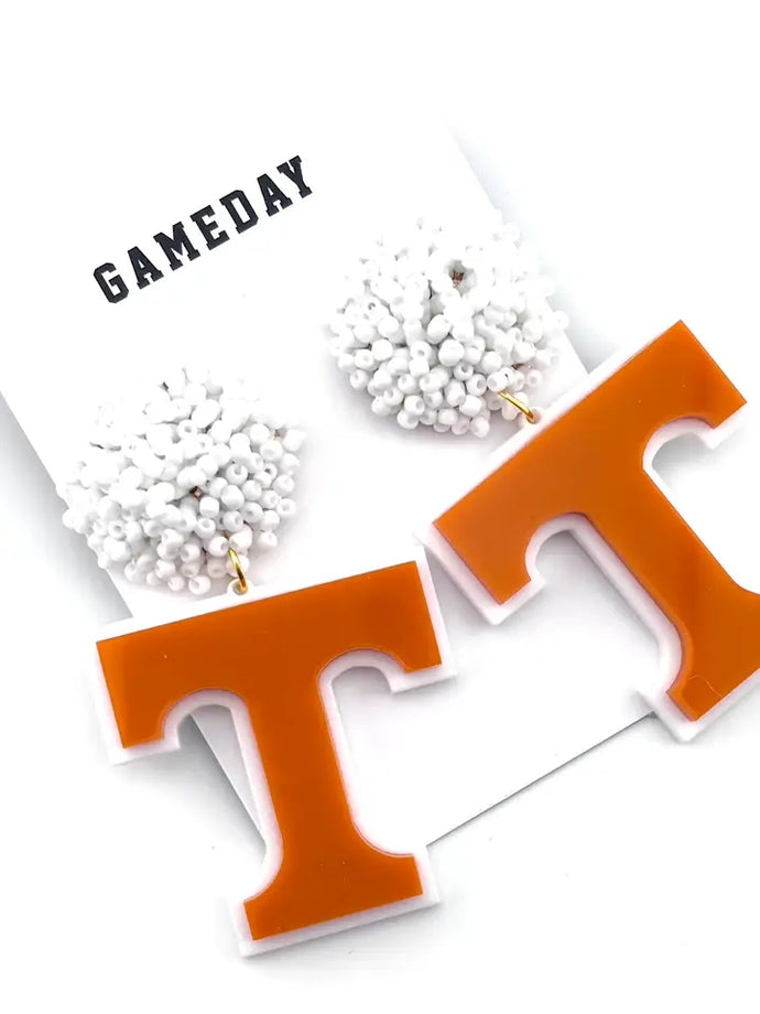 Orange & White Power T Earring