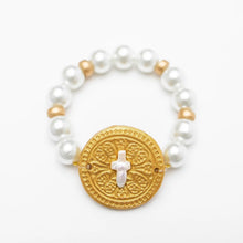 Load image into Gallery viewer, Pearls with Pearl Cross Bracelet
