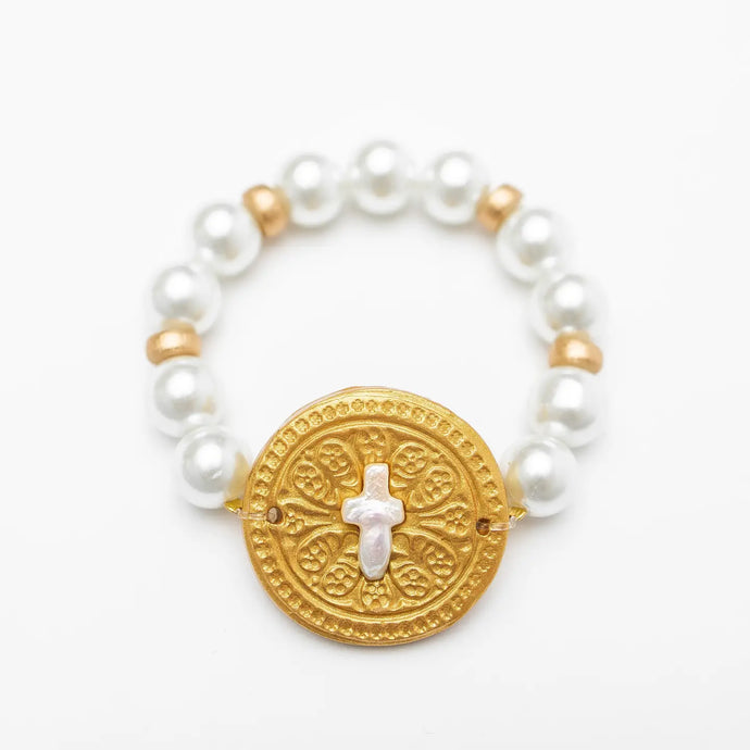 Pearls with Pearl Cross Bracelet
