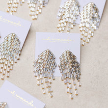 Load image into Gallery viewer, Crystal Waterfall Maxi Tassel Holiday Statement Earrings
