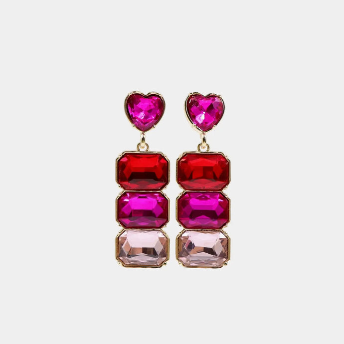 Red, Hot Pink & Light Pink Crystal Earring