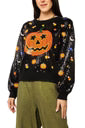 Load image into Gallery viewer, QOS Black Full Sequin Pumpkin &amp; Mini Icon Sweater
