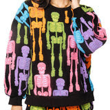 Load image into Gallery viewer, QOS Black Multi Fuzzy Skeleton Sweatshirt
